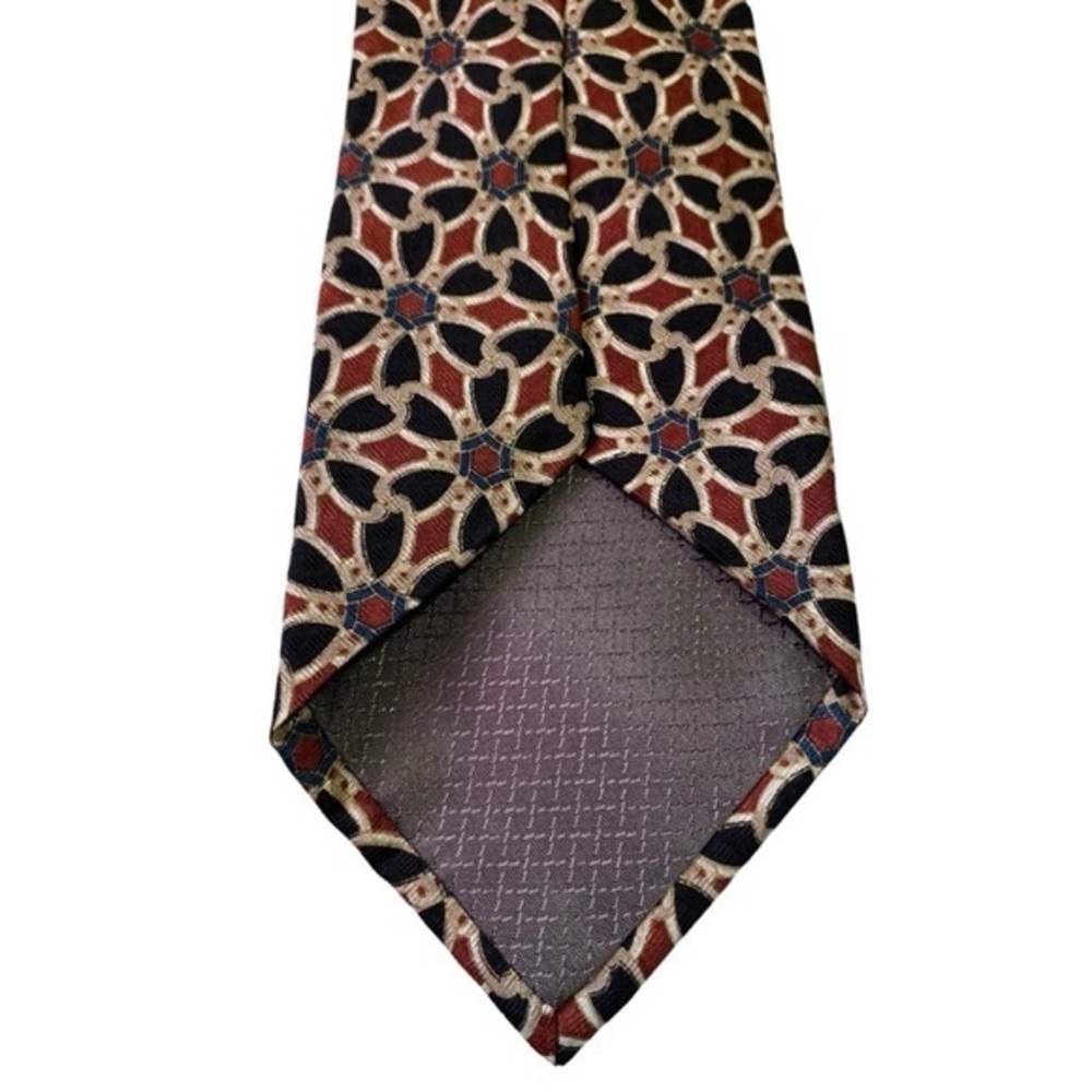 Bellagio 100% Floral Silk Neck Tie Made in Canada Art to Wear Tan Black Burgundy